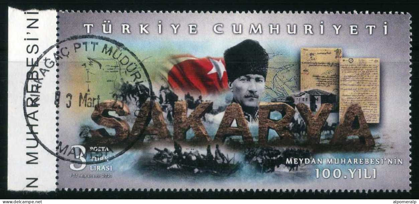 Türkiye 2021 Mi 4666 Battle Of Sakarya, Centenary | ATATÜRK, Flag, Map, Pitched Battle, Horse | Left Top Corner - Gebraucht