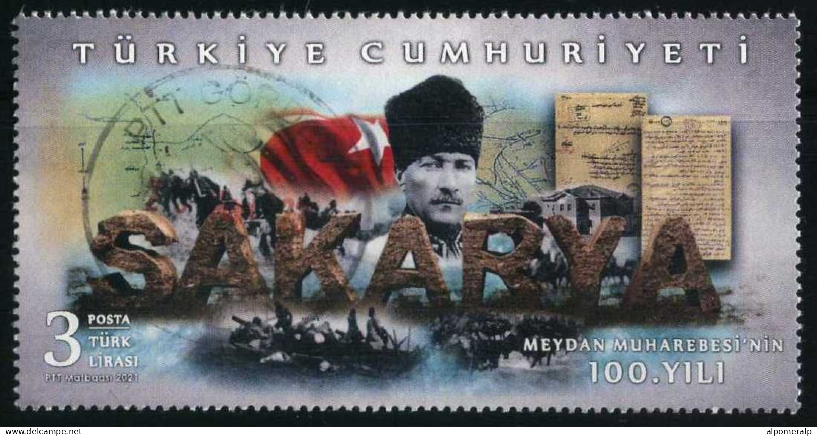 Türkiye 2021 Mi 4666 Battle Of Sakarya, Centenary | ATATÜRK, Flag, Map, Pitched Battle, Horse | Left Top Corner - Gebraucht