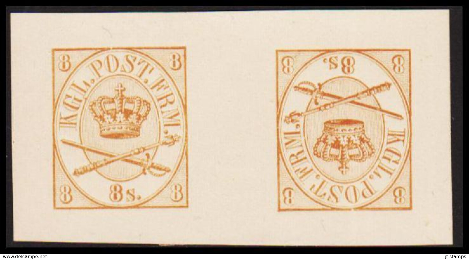 1886. Official Reprint. Large Oval Type. 8 Sk. Yellow Brown Tête Bêche Pair. (Michel 14 ND) - JF532965 - Neufs