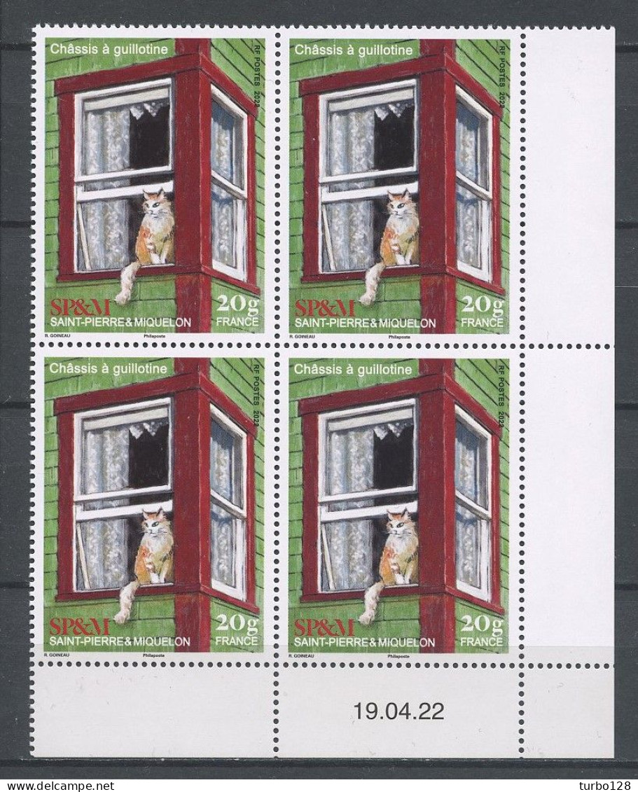 SPM Miquelon 2022 N° 1299 ** Bloc De 4 Coin Daté Neuf MNH Superbe Chat Cat Animaux Patrimoine Architectural Les Châssis - Unused Stamps