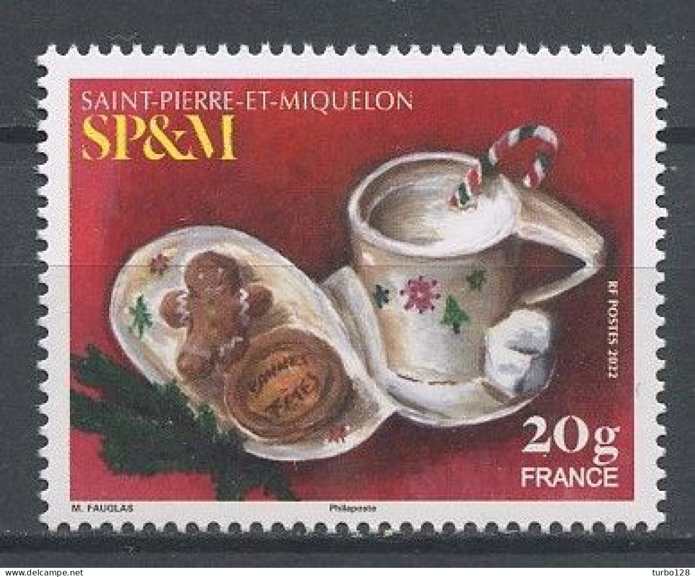 SPM Miquelon 2022 N° 1300 ** Neuf MNH Superbe Noël Christmas Tasse De Lait De Poule, Sucre D'orge Biscuit - Unused Stamps