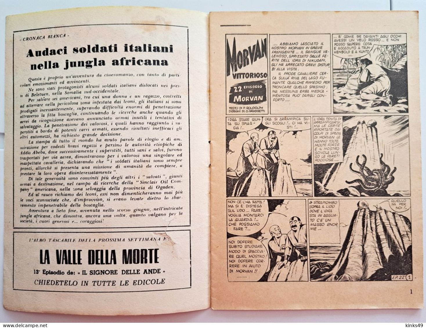 M450> MORVAN N° 30 Del 23 LUGLIO 1950 - Supplemento A IL VITTORIOSO - 22° Episodio - Erstauflagen