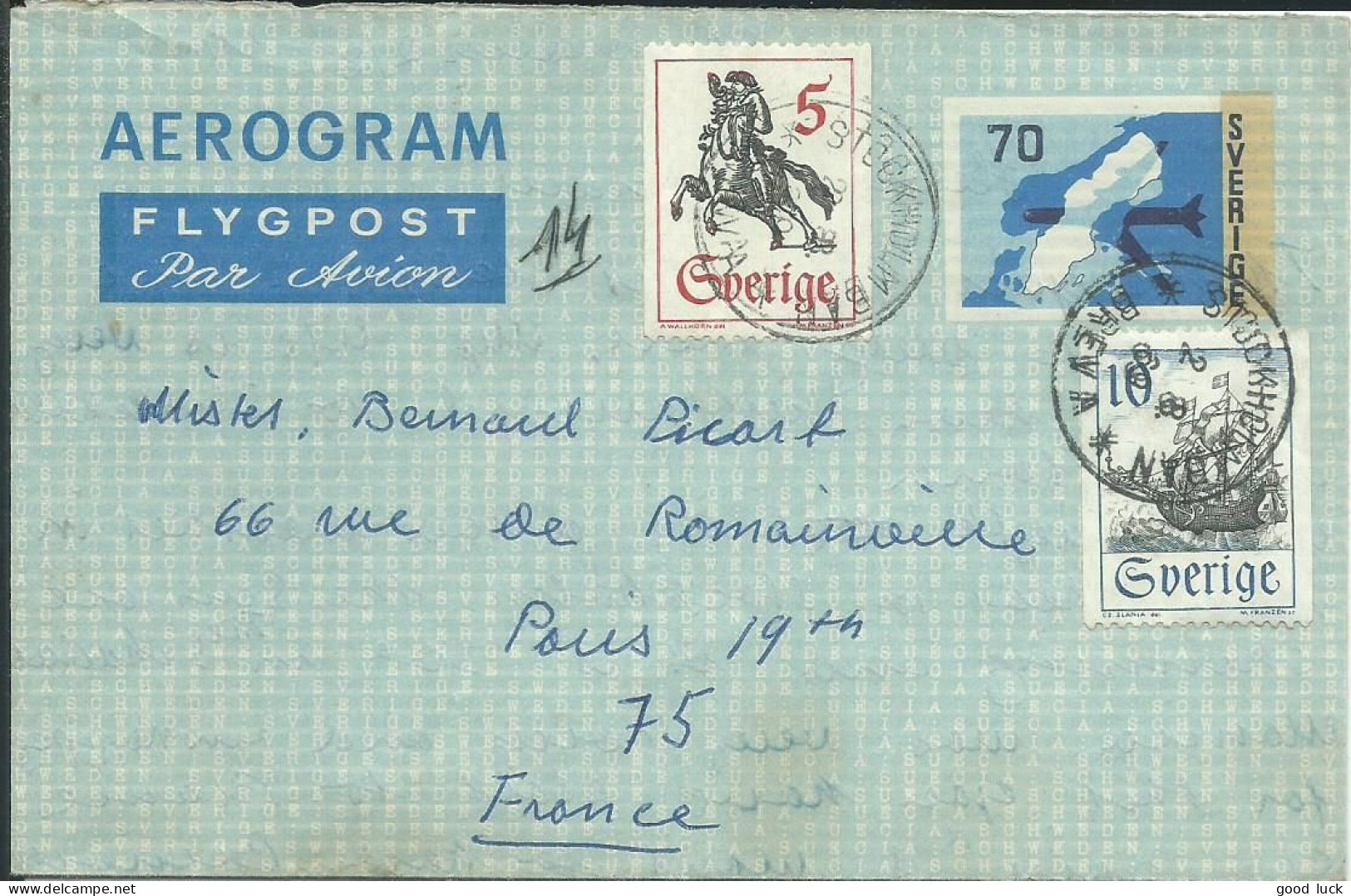 SUEDE 85c SUR AEROGRAMME POUR PARIS ( FRANCE ) DE 1964 LETTRE COVER - Briefe U. Dokumente