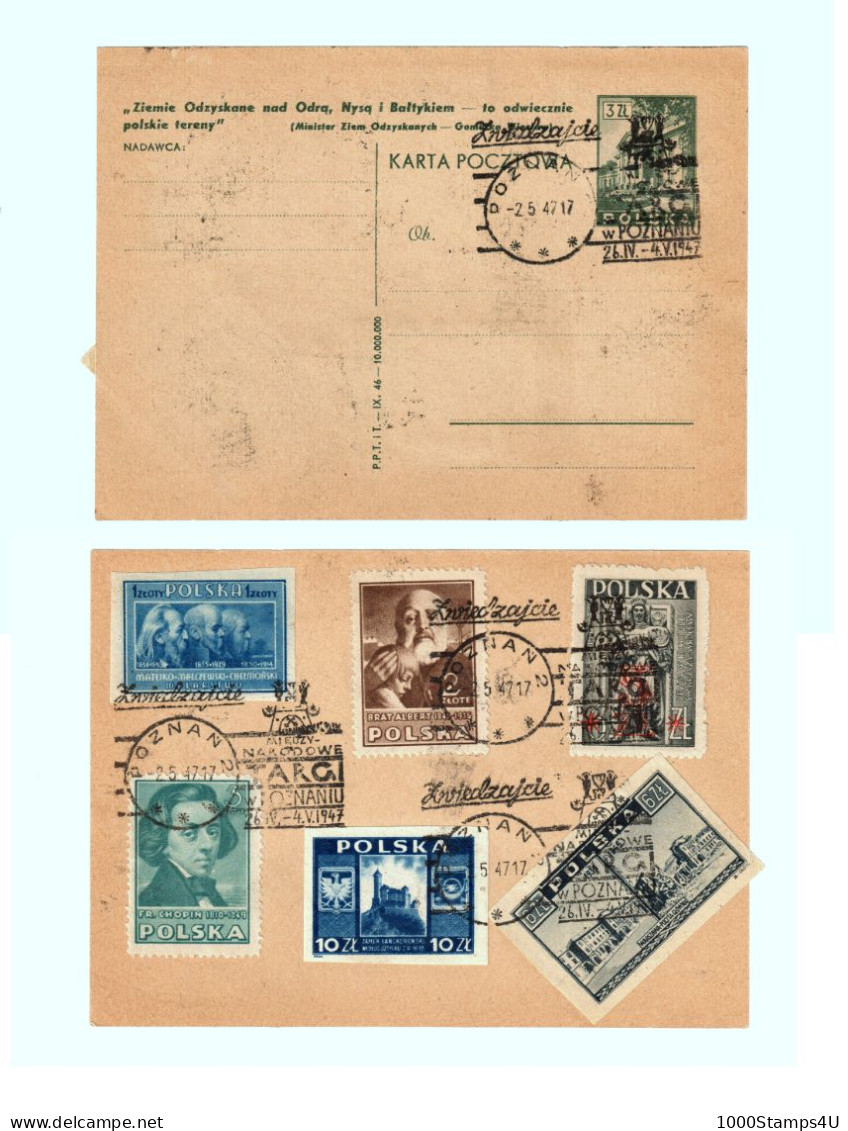 1947 Poland Polen Pologne: Postkarte Mit Sonderstempel Und 6 Briefmarken, Int. Messe Posen, Card S. Scan - Otros & Sin Clasificación