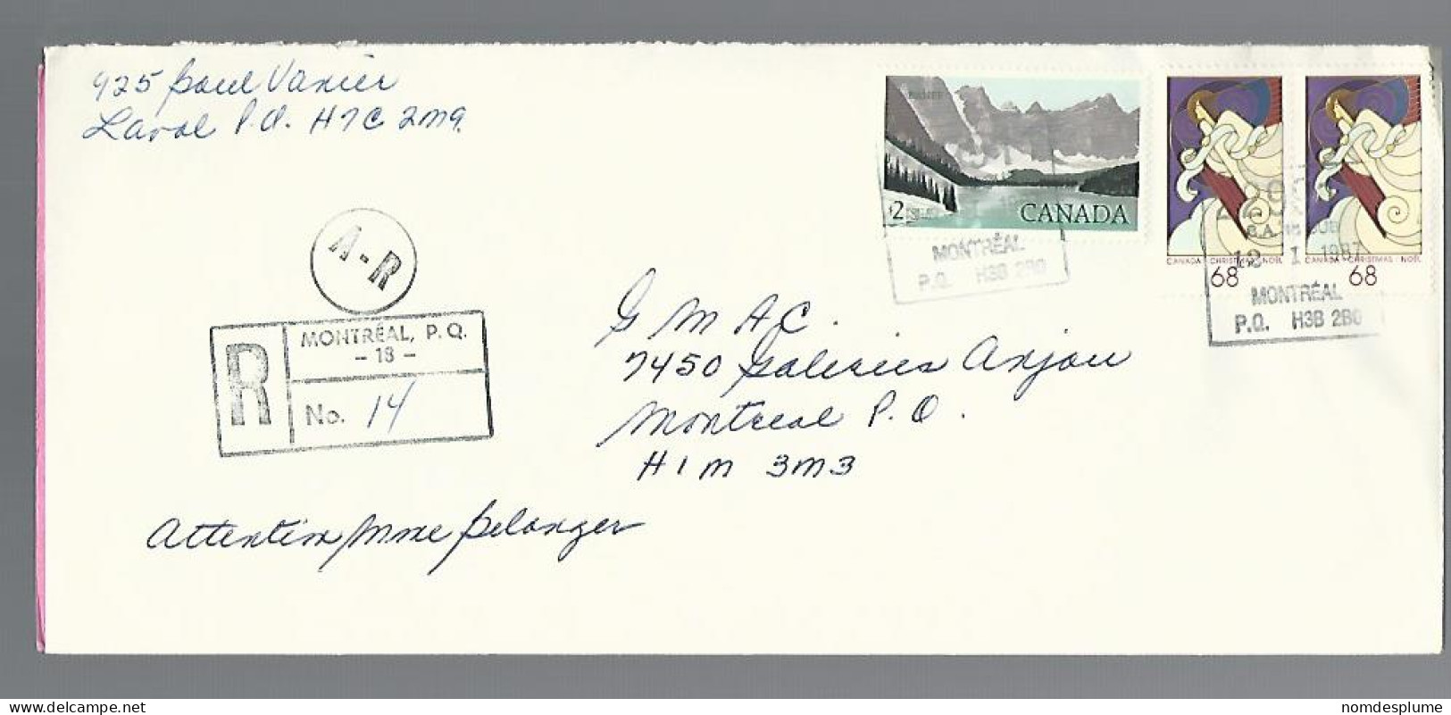 58071) Canada  AR  Registered Montreal Postmark Cancel 1987  - Einschreibemarken