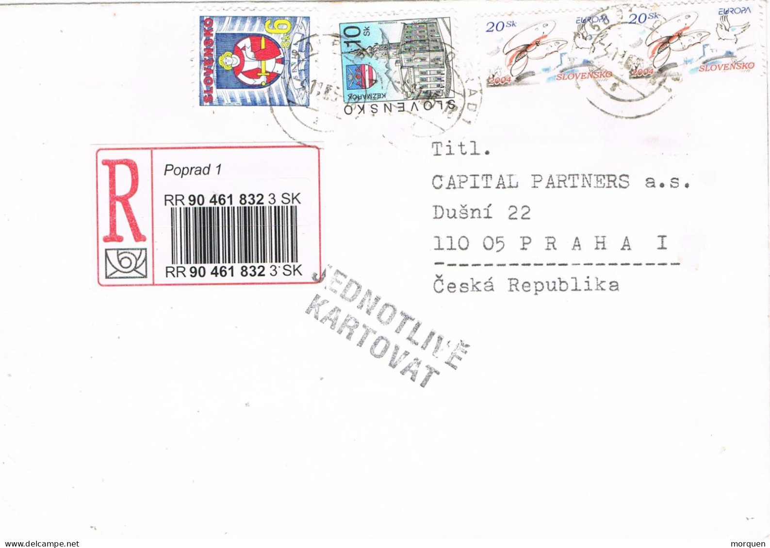 50058. Carta Certificada POPRAD (Slovaquia) 2004. Tema EUROPA. Lineal JEDNOTLIVE KARTOVAT - Lettres & Documents