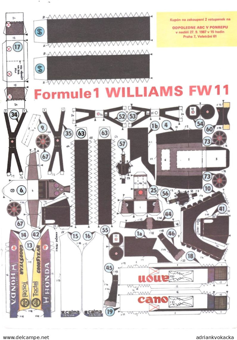 F1 Paper Model Of Williams FW11 (1:24), From ABC Journal - Carton / Lasercut