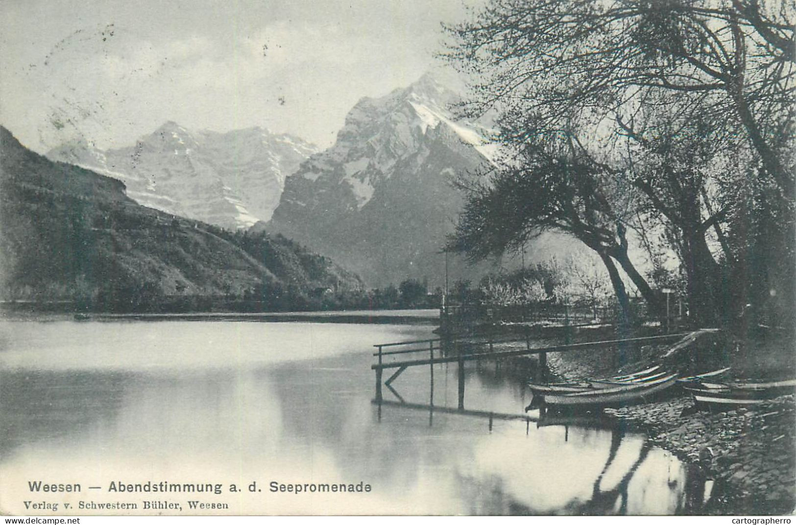 Postcard Switzerland Weesen Abendstimmung Seepromenade - Weesen