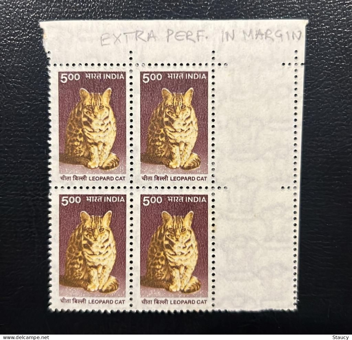 India 2000 Error 9th Definitives Series Rs.5 Leopard Cat Block Of 4 Error "NO PRINT On LAST VERTICAL PAIR" MNH Per Scan - Other & Unclassified