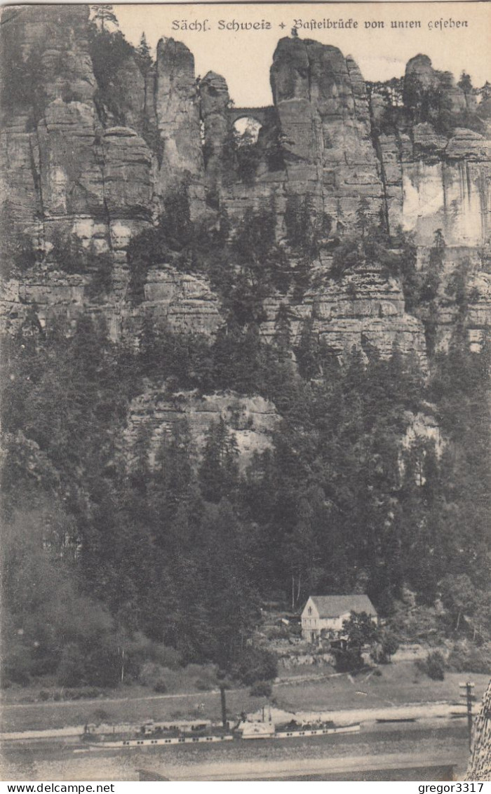 C8448) Sächs. Schweiz - BASTEI Brücke Von Unten Gesehen - Haus Schiff ALT Gel. Wehlen 1919 - Bastei (sächs. Schweiz)