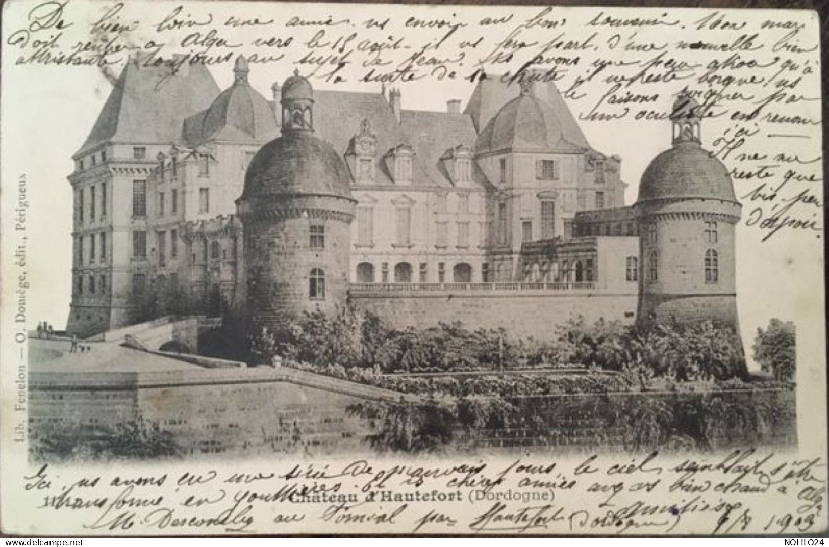 Cpa écrite En 1903, Château D Hautefort Dordogne (24), éd Domège, Correspondance Destinataire à Alger, Dos Simple - Hautefort