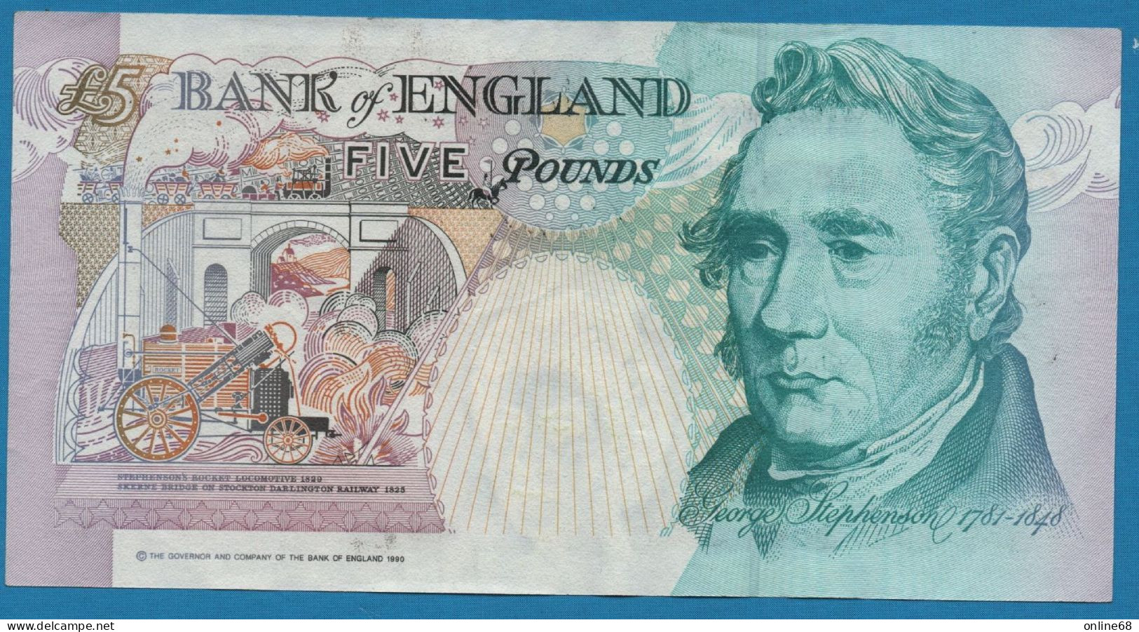 GREAT BRITAIN 5 POUNDS 1990 # CK14 119008 P# 382Aa Elizabeth II Signature: Kentfield - 5 Pounds