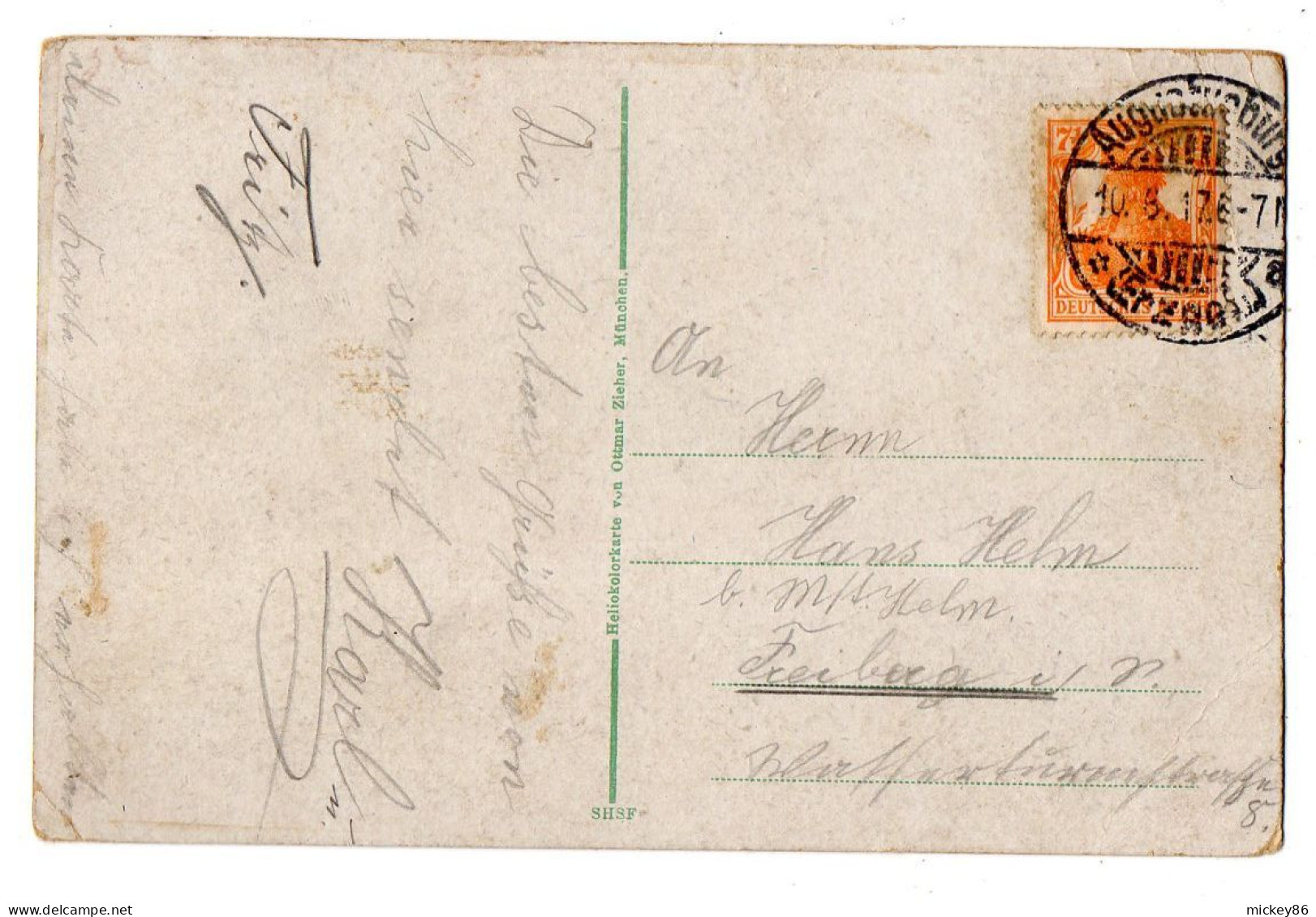 Allemagne-- AUGUSTUSBURG --1917 - Multivues (4 Vues)....colorisée....timbre...cachet. - Augustusburg