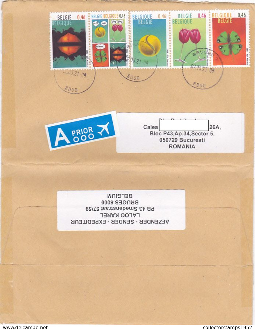 TENT, TENNIS BALL, TULIPS, BUTTERFLY, PHILATELIC EXHIBITION, FINE STAMPS ON COVER, 2021, BELGIUM - Covers & Documents