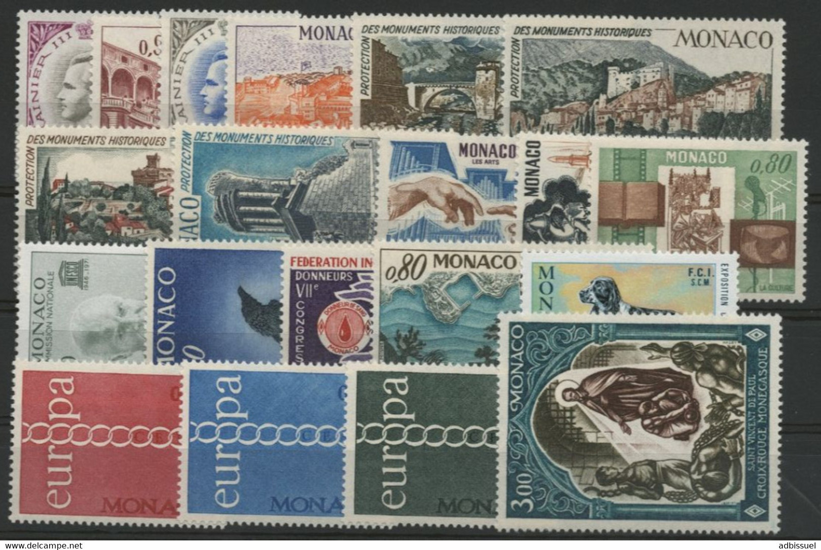 MONACO ANNEE COMPLETE 1971 COTE 50 € NEUFS ** MNH N° 847 à 866 Soit 20 Timbres. TB - Années Complètes