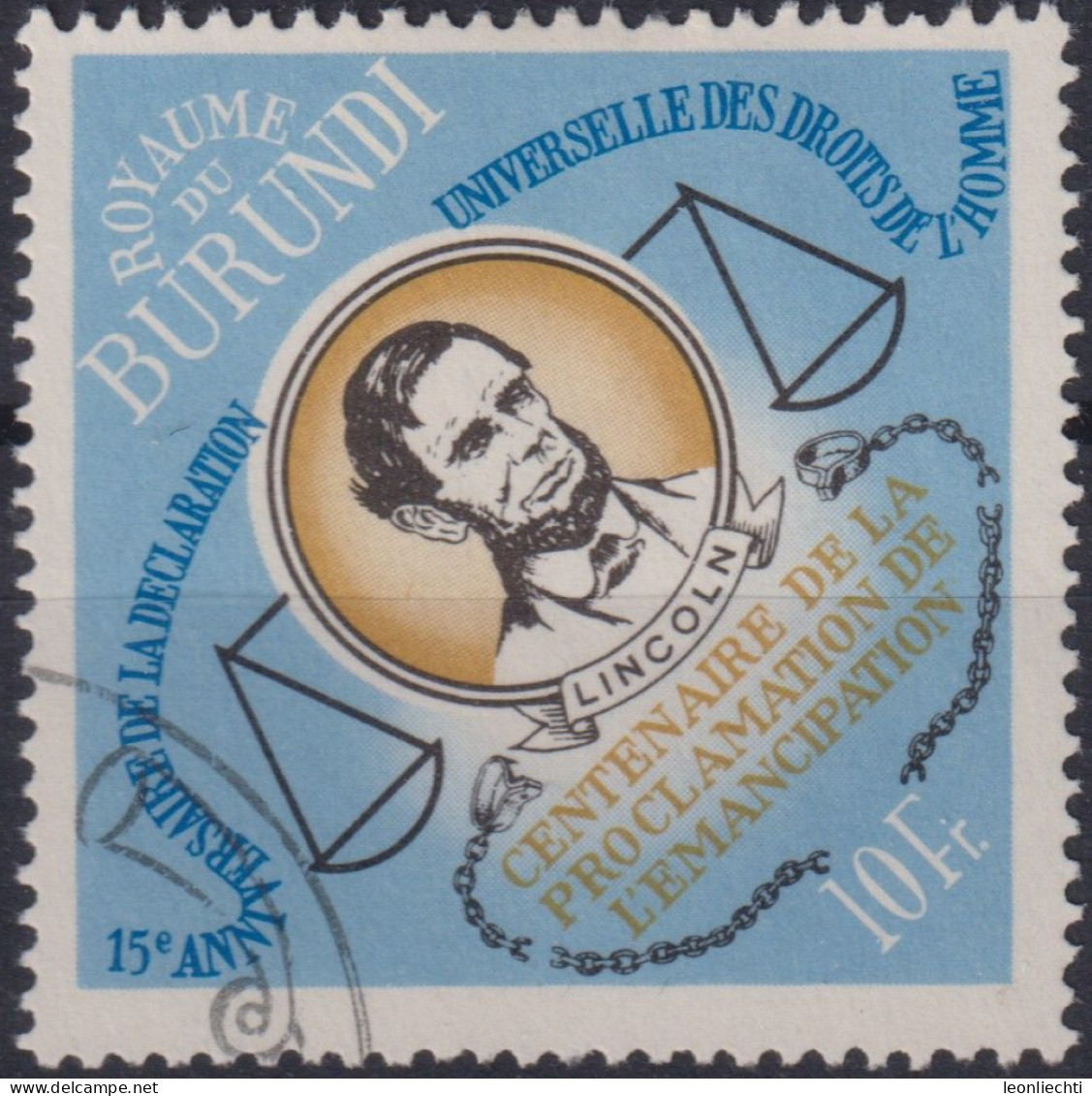 1963 Burundi, Mi:BI 78A, Sn:BI 66, Yt:BI 73, Abraham Lincoln, Allgemeine Erklärung Der Menschenrechte - Gebraucht