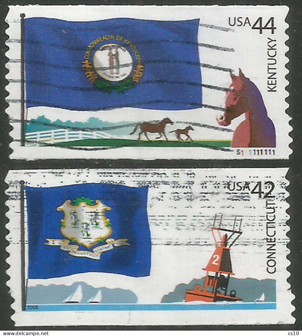 USA 2008/12 Flags Of Our Nation C.42 Connecticut C.44 Kentucky #2 Pcs With VARIETY IRREGULAR PERFORATION - Abarten & Kuriositäten