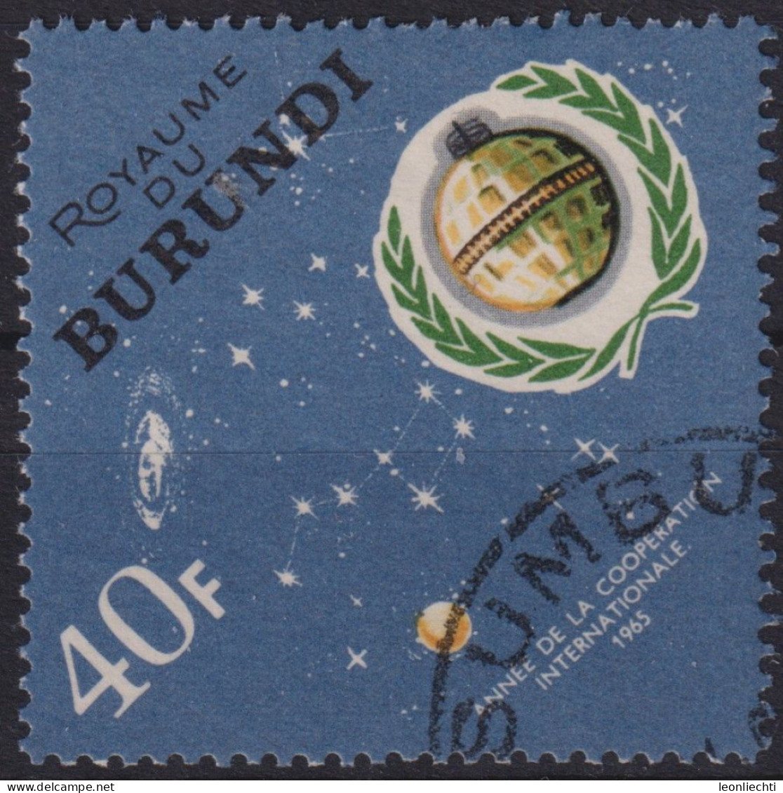 1965 Burundi Mi:BI 199A, Sn:BI 140, Yt:BI 167,Weltraum Und Satellit Mit UN-Zorn, Jahr Der Internationalen Zusammenarbeit - Oblitérés