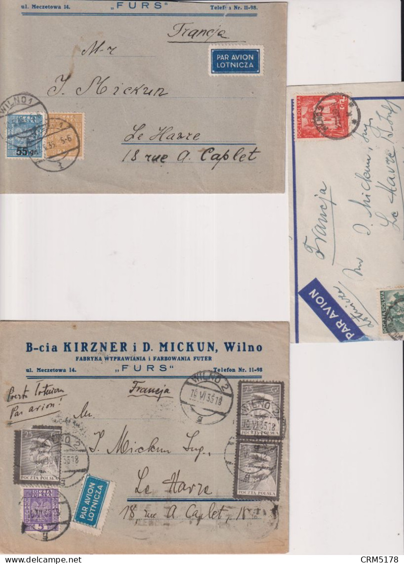 LOT 7 LETTRES PAR AVION 1935 à 1939 POUR LA FRANCE - Frankeermachines (EMA)