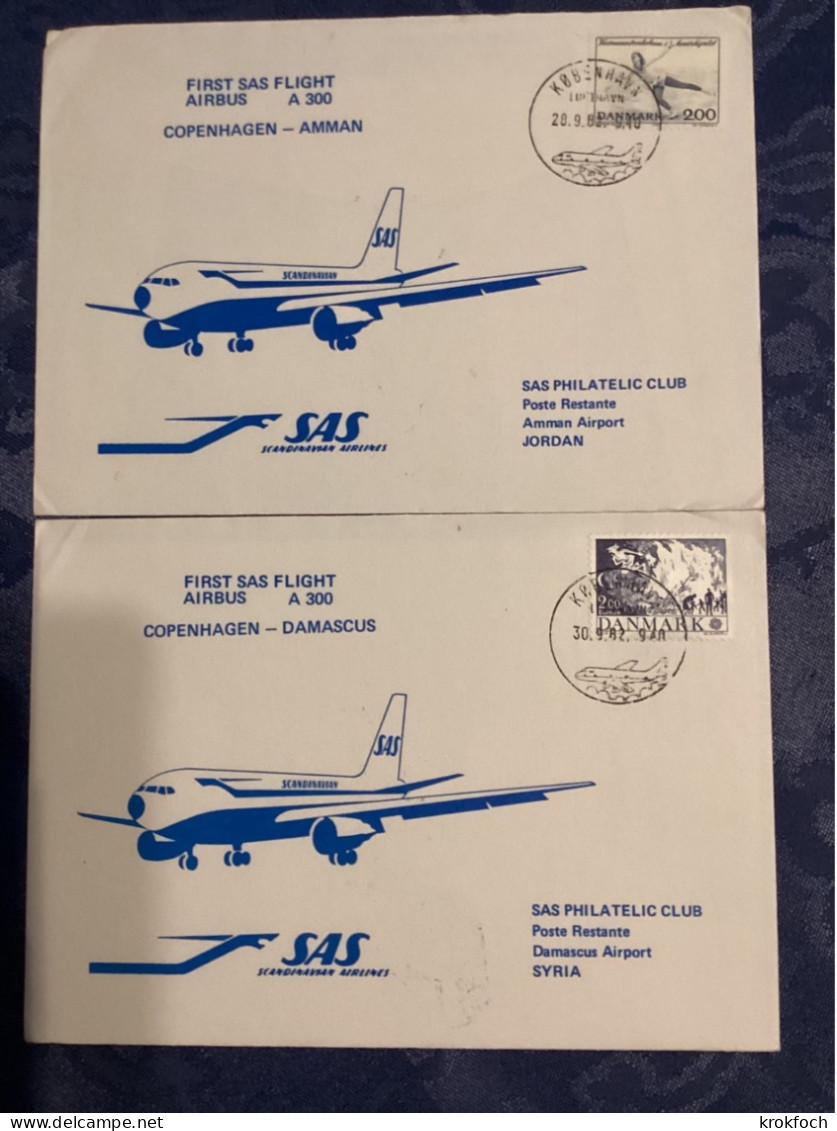 SAS 1982 - Copenhagen Kobenhavn Damascus Amman - Erstflug First Flight 1er Vol - Lettres & Documents