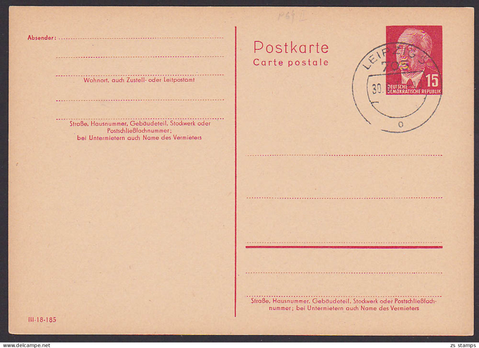 Wilhelm Pieck OSt. LEIPZIG 5 DDR P64II 15 Pf. - Postkarten - Gebraucht