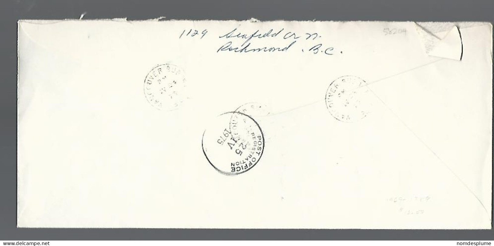 58204) Canada  Registered Vancouver Sub 147 Postmark Cancel 1975 - Einschreibemarken