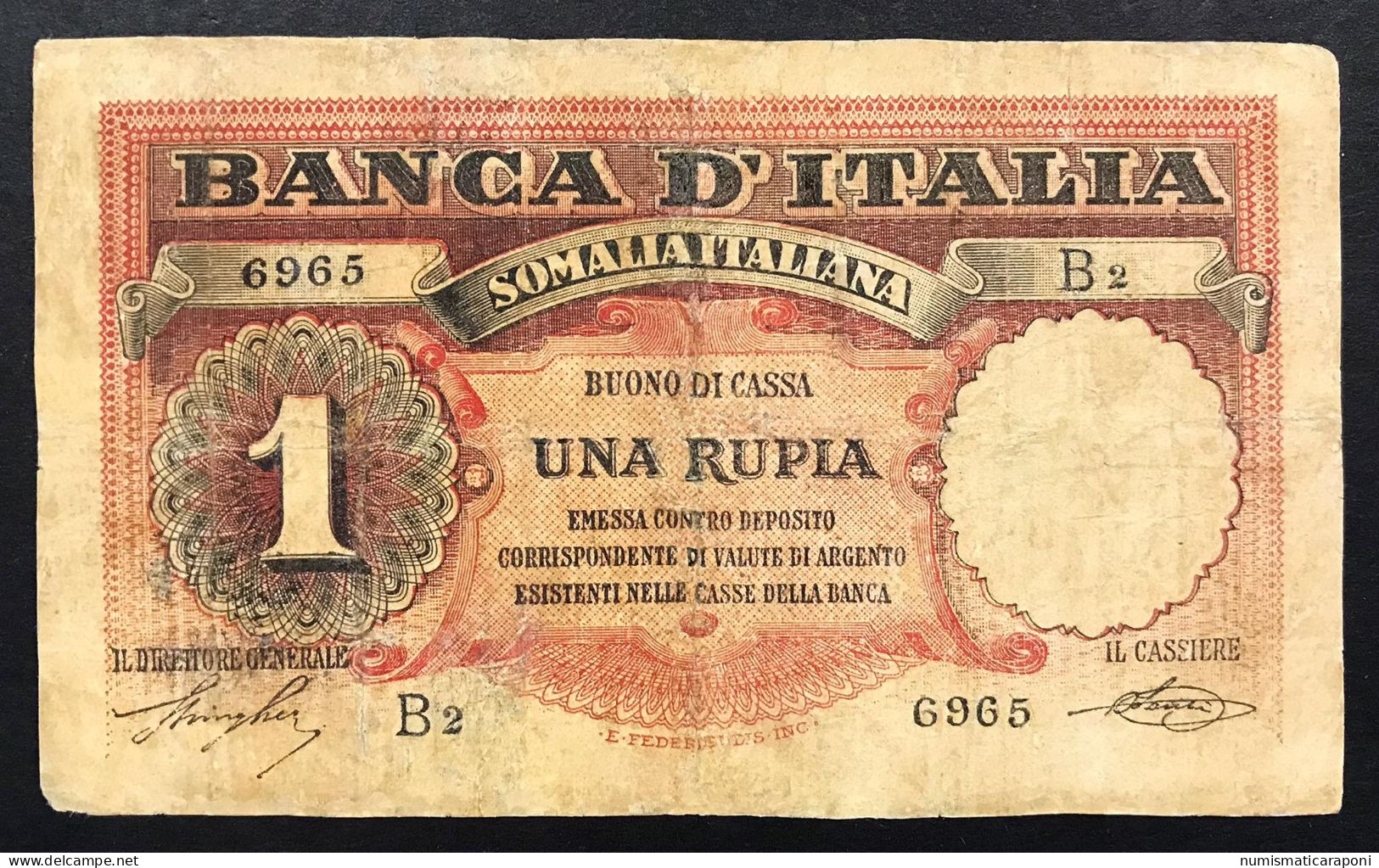 Somalia Italiana 1 Rupia 08 09 1920 Biglietto Molto Restaurato E Pressato Ma Di Grande Rarità  LOTTO 1543 - Somalië