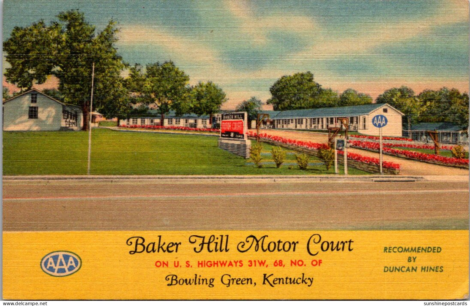 Kentucky Bowling Green Baker Hill Motor Court 1941 Curteich - Bowling Green