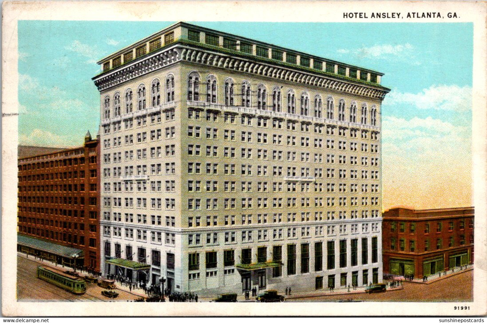 Georgia Atlanta Trolley At Hotel Ansley 1935 Curteich - Atlanta