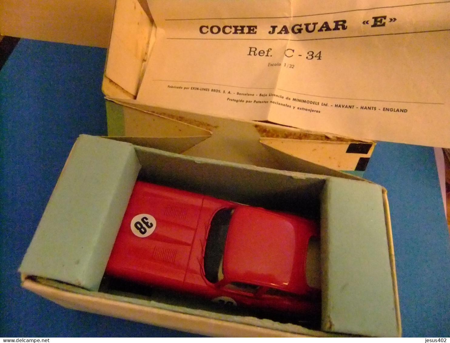 SCALEXTRIC EXIN JAGUAR E ROJO CON CAJA Y PAPELES ORIGINALES DE 1968 Ref. C34