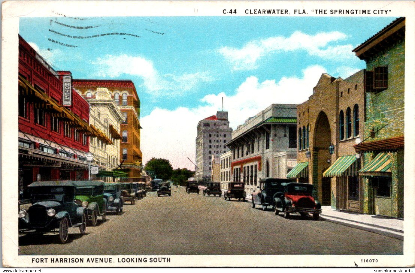 Florida Clearwater Fort Harrison Avenue Looking South 1938 Curteich - Clearwater