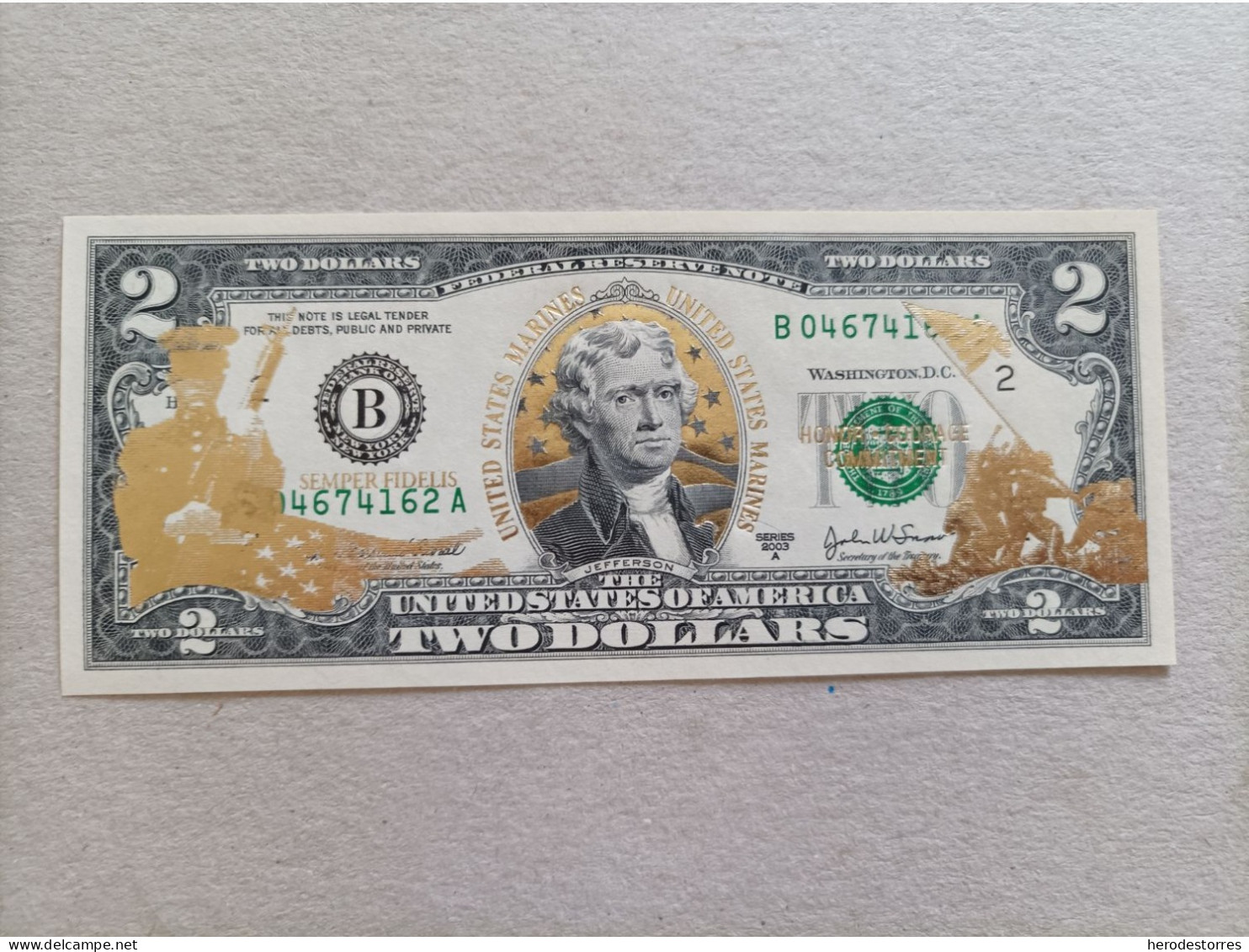 Billete De Estados Unidos De 2 Dólares, Con Hologramas Marines, UNC - Zu Identifizieren