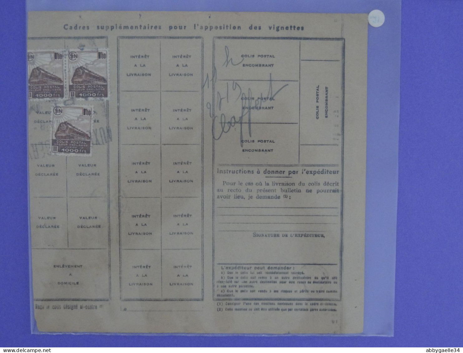 Bulletin D'expédition Colis Postal De 20kgs 2e Zone F N°202 + 3x187B Valeur Déclarée 2760 F Pièces De Machine Affuteur - Storia Postale