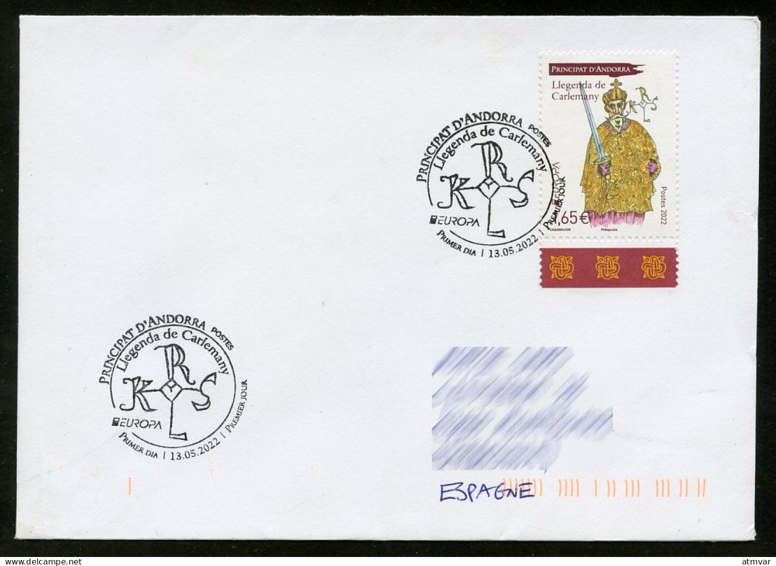 ANDORRA ANDORRE (2022) EUROPA - Llegenda De Carlemany, Charlemagne, Roi, épée, Myths And Legends - Pli Premier Jour FDC - Lettres & Documents