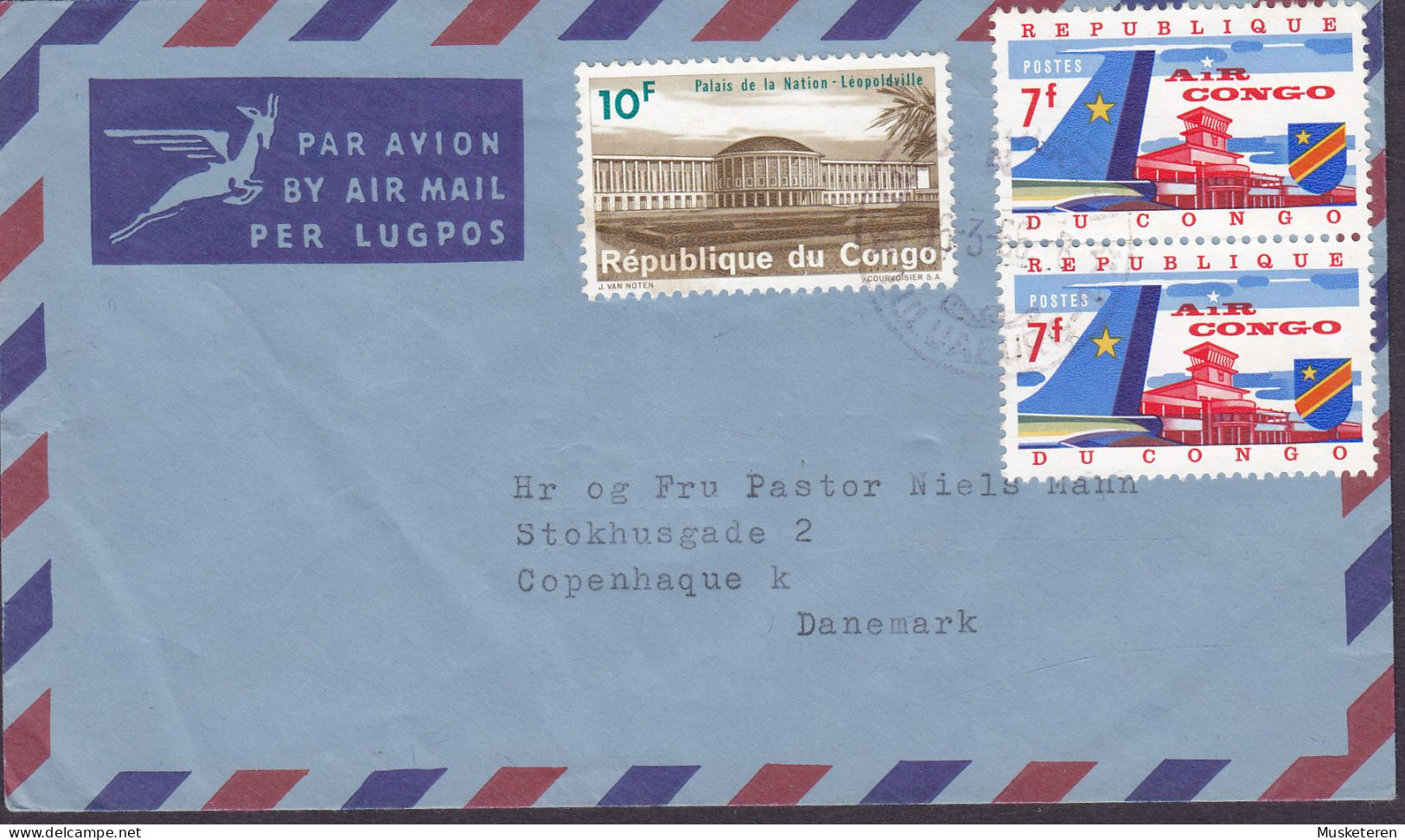 Congo Par Avion Air Mail Lugpos EGLISE METHODISTE , KAPANGA 1966 Cover Brief Lettre Denmark (2 Scans) - Lettres & Documents