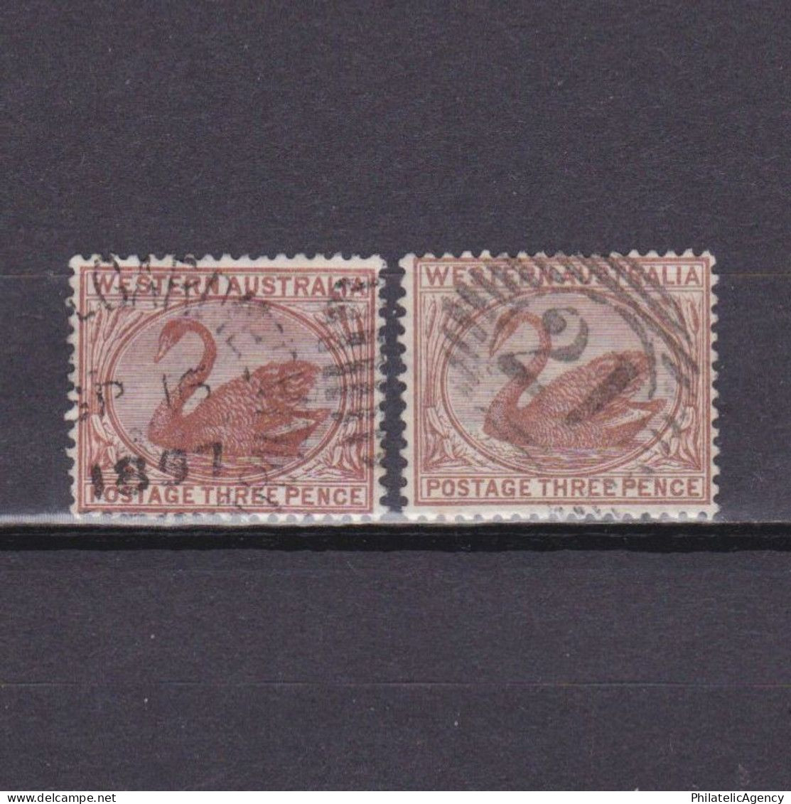 WESTERN AUSTRALIA 1882, SG# 86-87, 3d Brown (shades), Wmk Crown CA, Swan, Used - Gebruikt