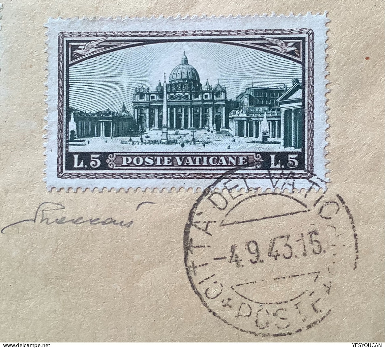 Sa.32 1933 5L 1943 Lettera EXPRÈS (Vatican Vaticano Cover Espresso Italia Italy Express Vaccari - Covers & Documents