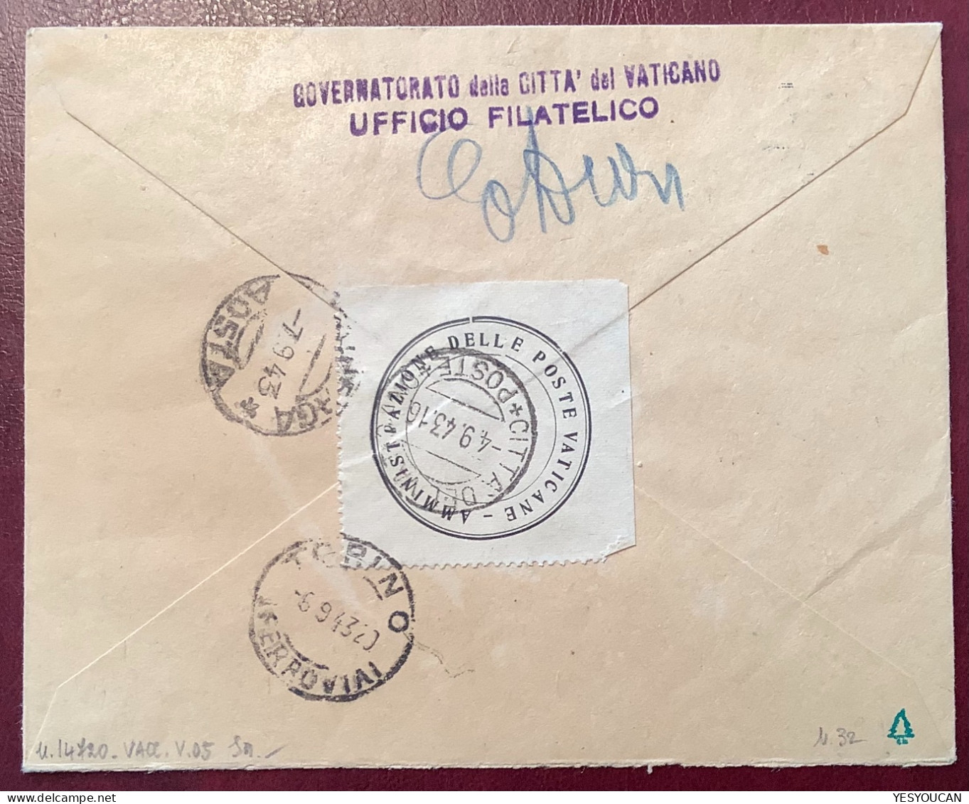 Sa.32 1933 5L 1943 Lettera EXPRÈS (Vatican Vaticano Cover Espresso Italia Italy Express Vaccari - Covers & Documents