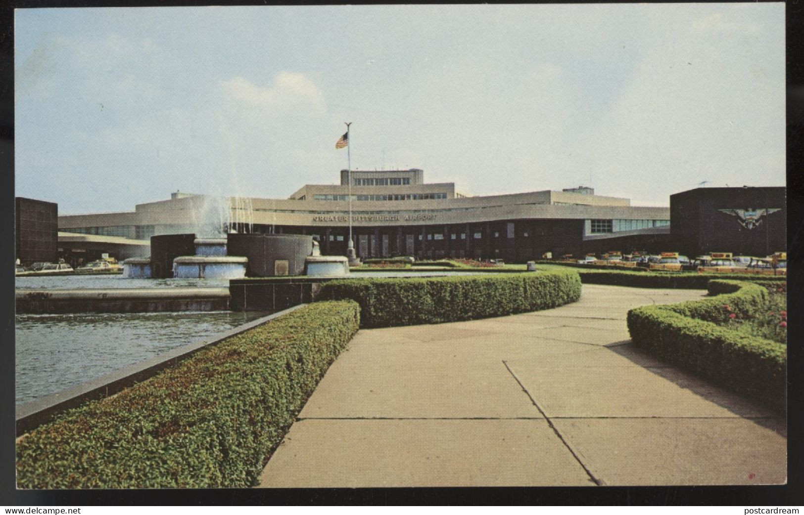 Pittsburgh PA Entrance AIrport Terminal Building Fountain Postcard - Pittsburgh