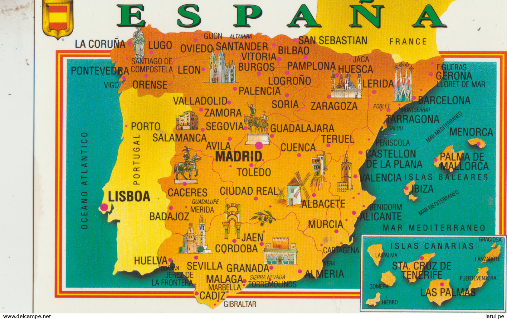 Carte De Espagne Et Portugal Et Islas Canarias Et Palma De Mallorga - Ceuta