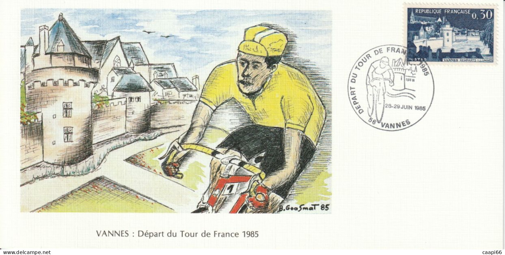 Départ Tour De France 1985 Vannes Avec Timbre Vannes - Buste Ristampe (ante 1955)