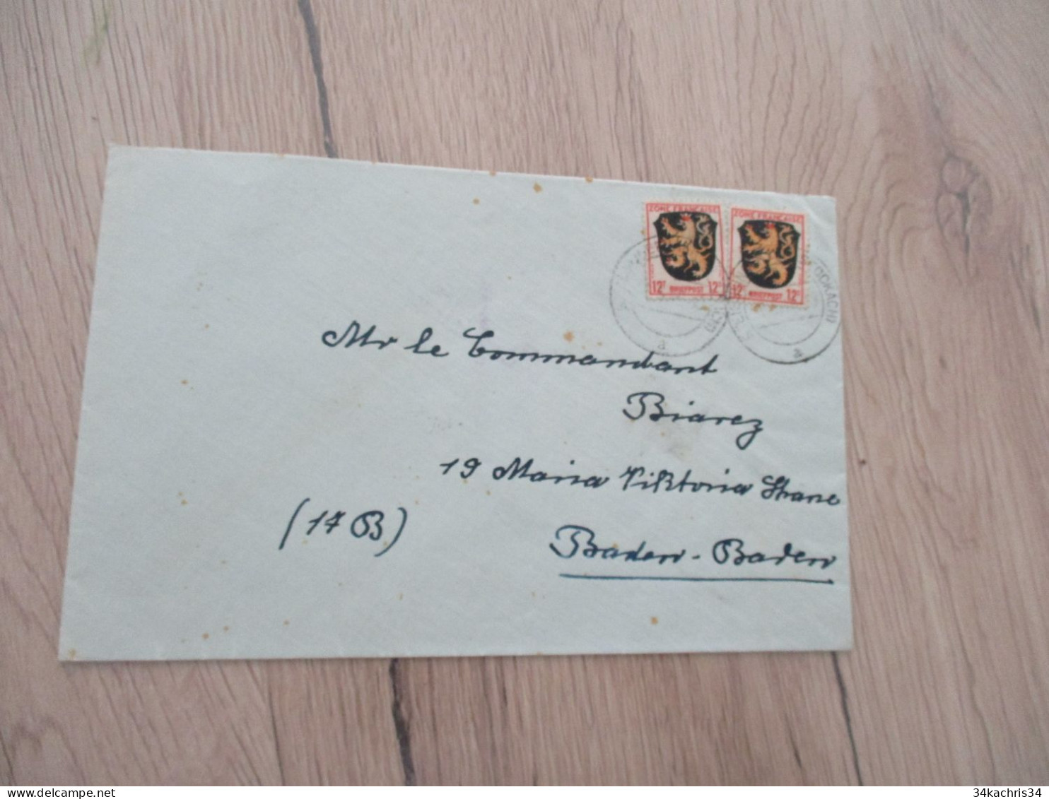 Lettre Allemagne Guerre 39/45 Occupation Inter Alliée 2 TP Pour Baden Baden - Algemene Uitgaven