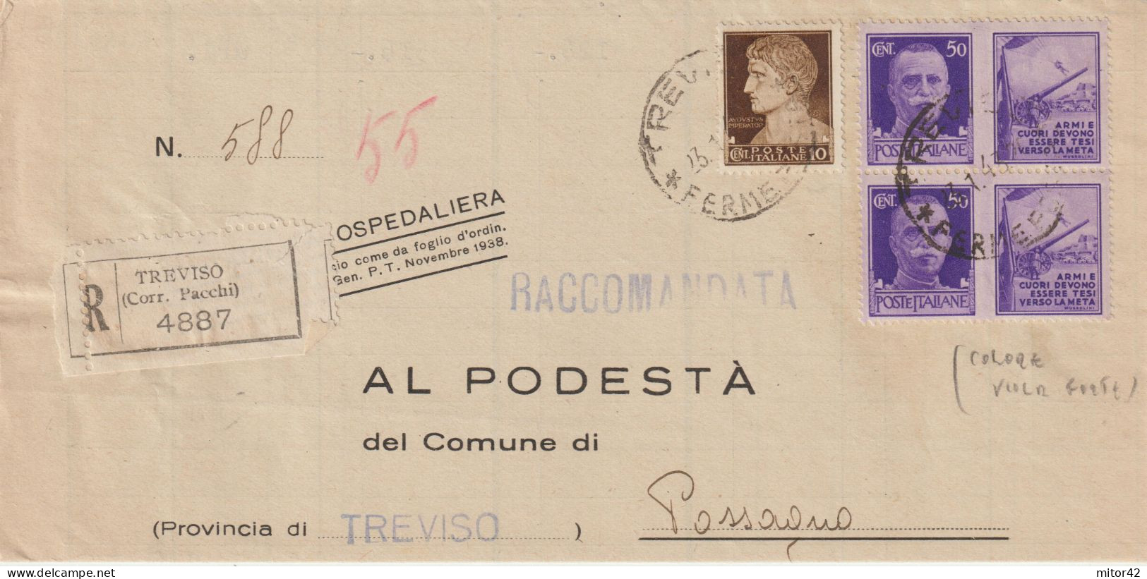 55*-50c. X 2 -Propaganda Di Guerra: Armi E Cuori...-v.1943-da Treviso A Possagno - Propagande De Guerre