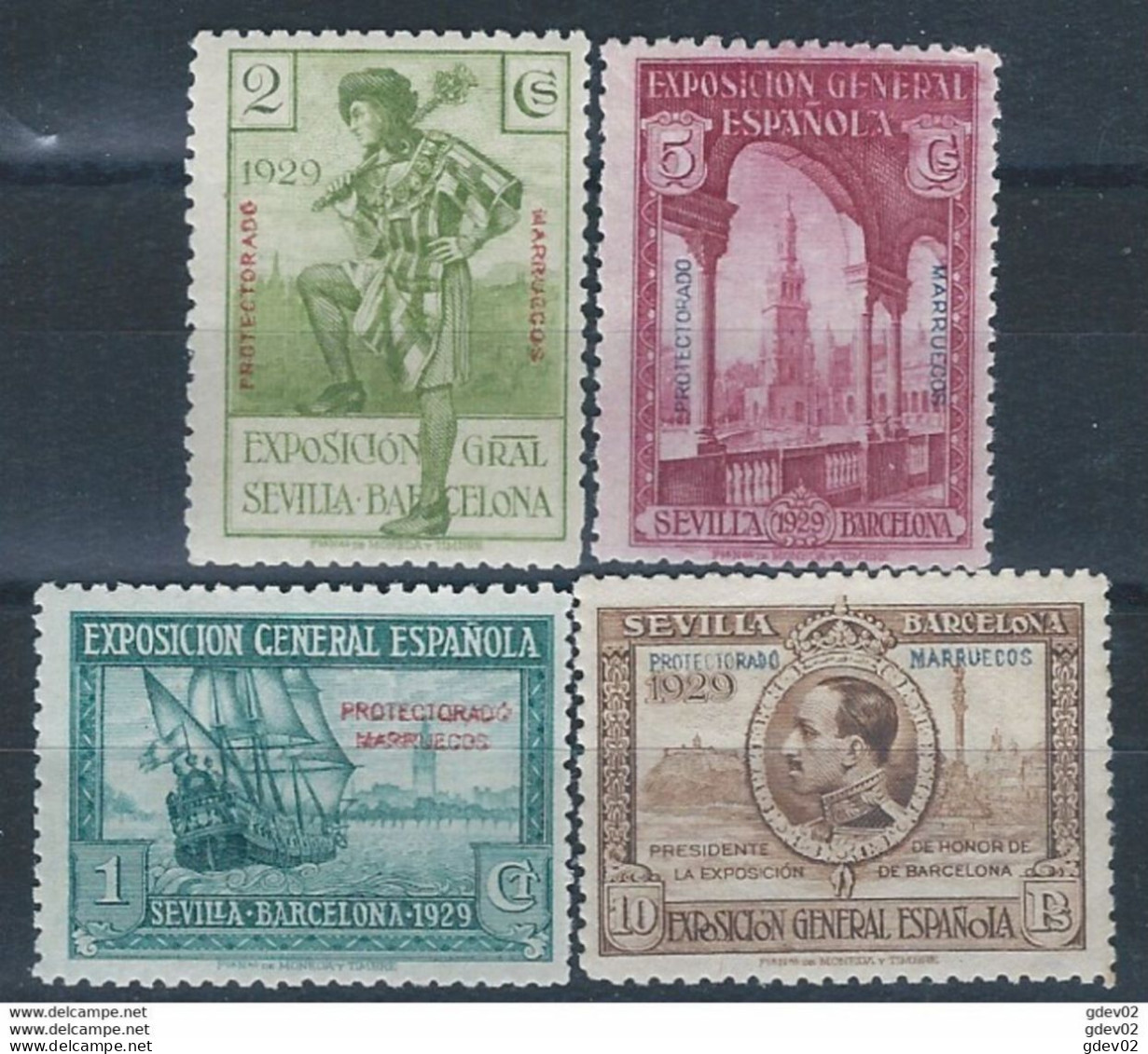 MA131SA4SF-L4265-TESPSEVILLA.Maroc.Marocco. LOTE MARRUECOS ESPAÑOL .Expo Sevilla Barcelona.1929 (Ed 131+3**) S/C.MAGNI - 1992 – Sevilla (Spanje)