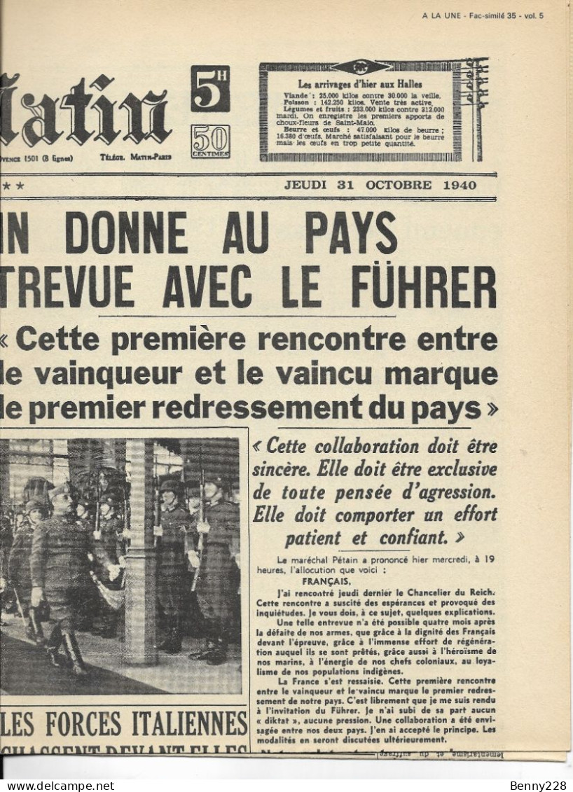 A LA UNE - MONTOIRE 24 Octobre 1940 - Français