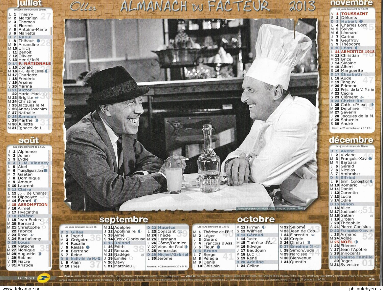 CALENDRIER 2013  FERNANDEL Et BOURVIL La Cuisine Au Beurre Et Don Camillo - Groot Formaat: 2001-...