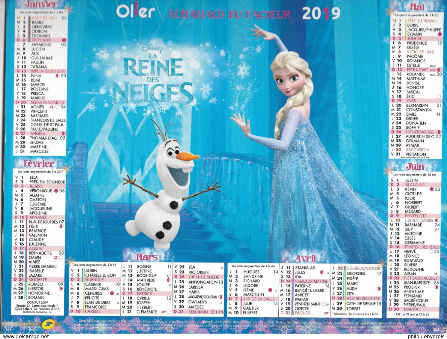 CALENDRIER 2019 LA REINE DES NEIGES  DISNEY - Big : 2001-...