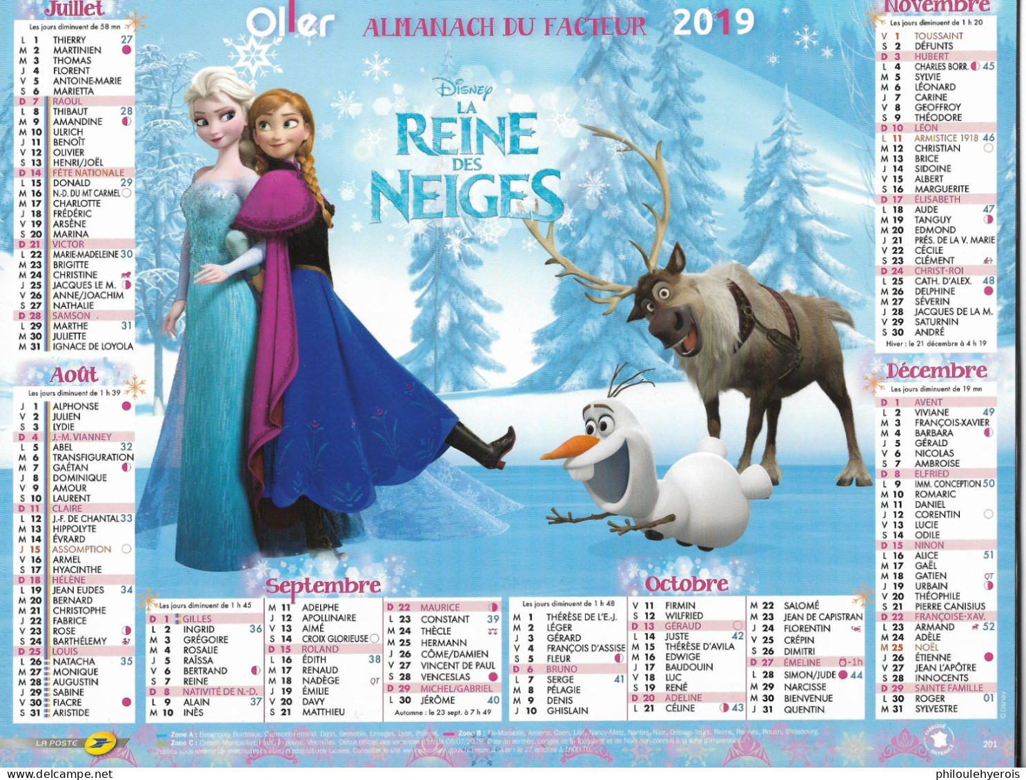 CALENDRIER 2019 LA REINE DES NEIGES  DISNEY - Grand Format : 2001-...