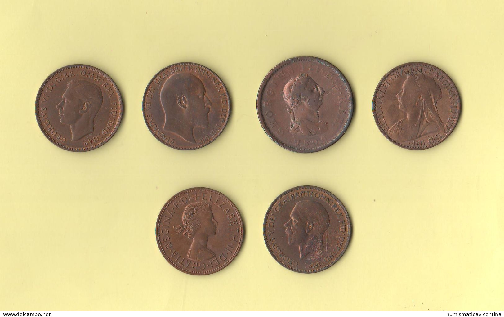 Great Britain 1 One Penny 1806 1896 1907 1936 1939 1963 Georgius III° Victoria Edwardus VII° Geogius V° E VI° Elizabeth - D. 1 Penny