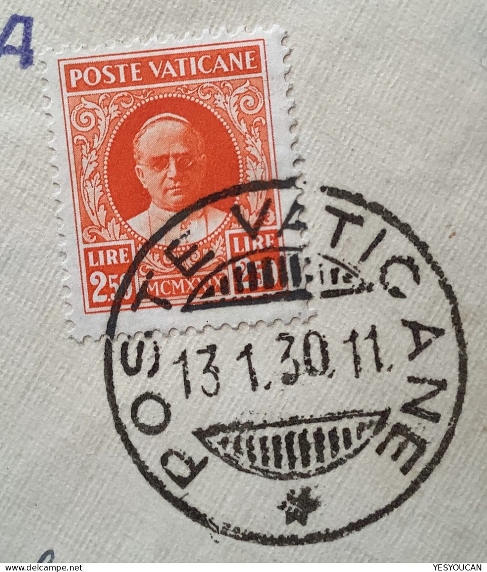 Sa.11 1929 2,50L 1930 Lettera Rara (Vatican Rare Single Franking First Issue Cover, Vaticano Italia Italy - Lettres & Documents